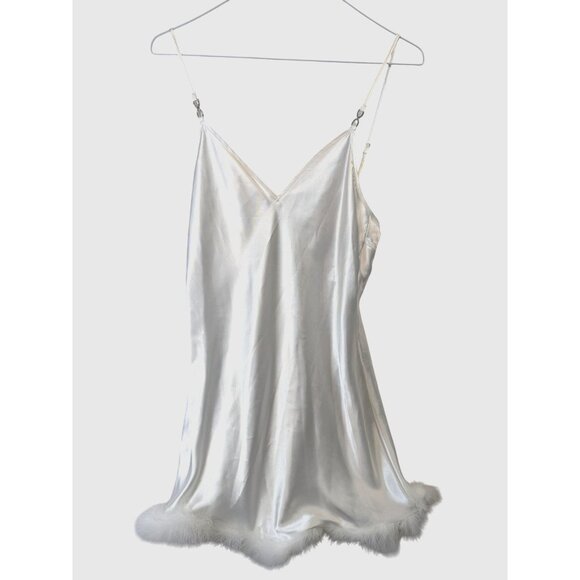 In Bloom by Jonquil sz S Hope Faux Feather Trim Satin Chemise Intimate Feminine - Picture 1 of 15